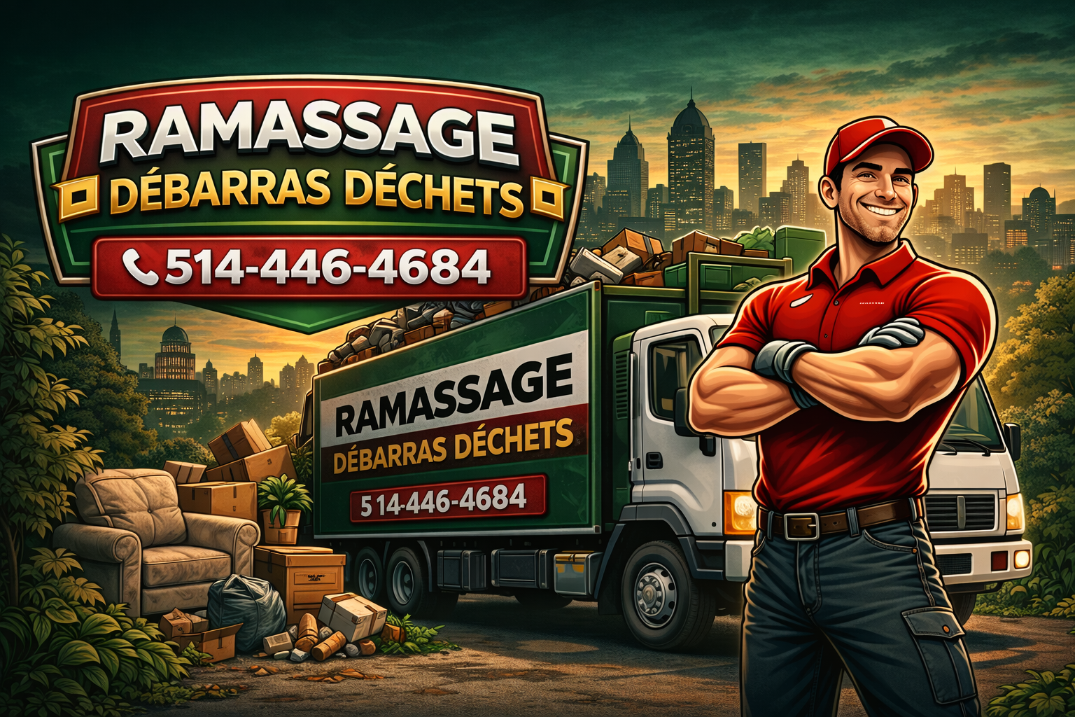 Camion de débarras avec travailleur costaud - Débarras Montréal pas cher